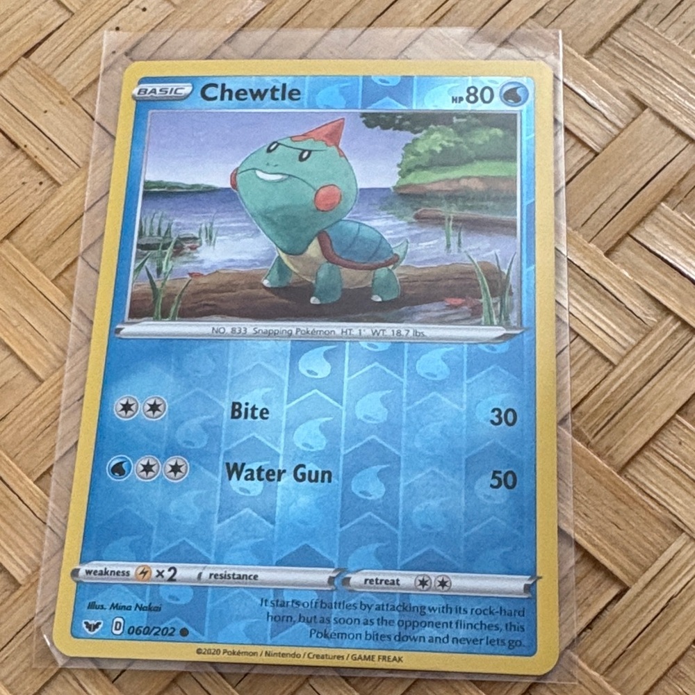 Chewtle Pokémon Card - Vibrant Blue Design